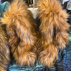 Over-the-Knee Faux Fur Boots with Heart Shaped Bag in Chestnut Brown